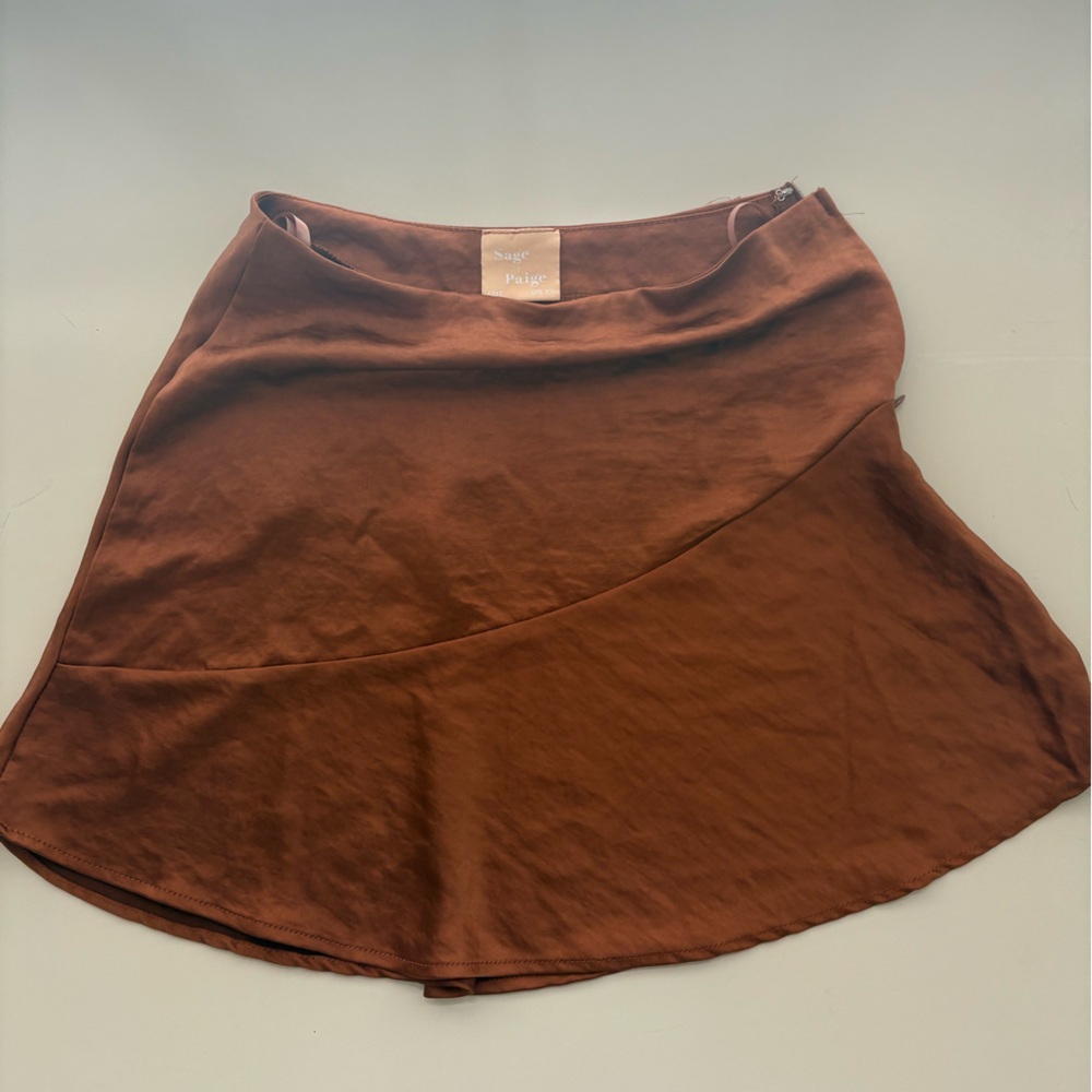 Sage + Paije Brown high waisted mini skirt